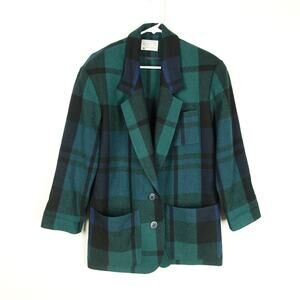 Pendleton Wool Blazer Womens SZ 10 Black Watch Tartan Plaid Vintage MiUSA Office